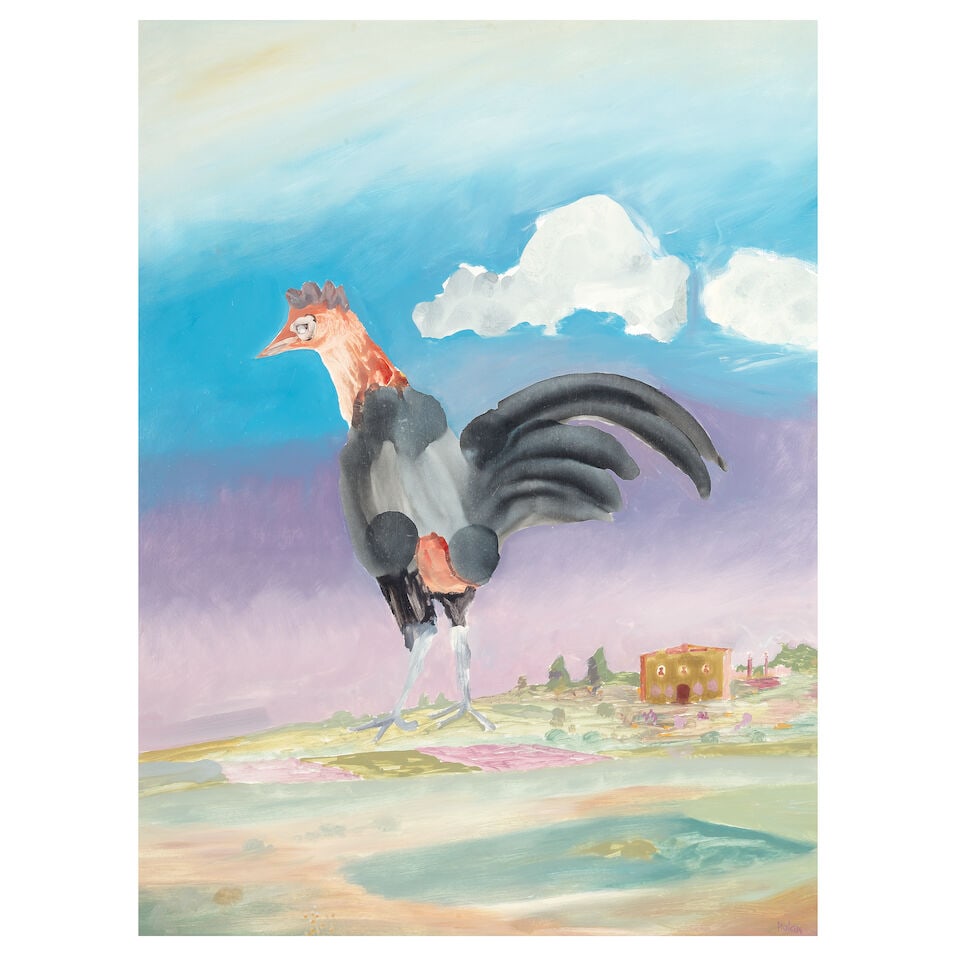 Sir Sidney Nolan C.B.E., O.M., R.A. (Australian, 1917-1992) Bird: Sir Sidney Nolan C.B.E., O.M., R.A. (Australian, 1917-1992) Bird signed 'Nolan' (lower right); further signed and dated '5th July/1975/Nolan' (on board verso) ripolin on board 122 x 91.5cm (48 1/16 x