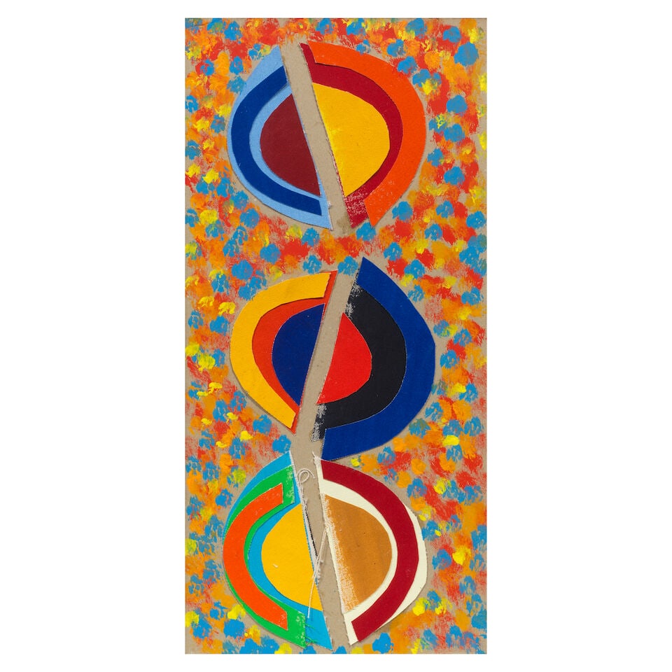 Sir Terry Frost R.A. (British, 1915-2003) Vertical Collage: Sir Terry Frost R.A. (British, 1915-2003) Vertical Collage signed, titled and dated 'Terry Frost/2,001/Vertical/Collage' (to backboard) acrylic and canvas collage on thick card 45 x 22cm (17 11/16 x