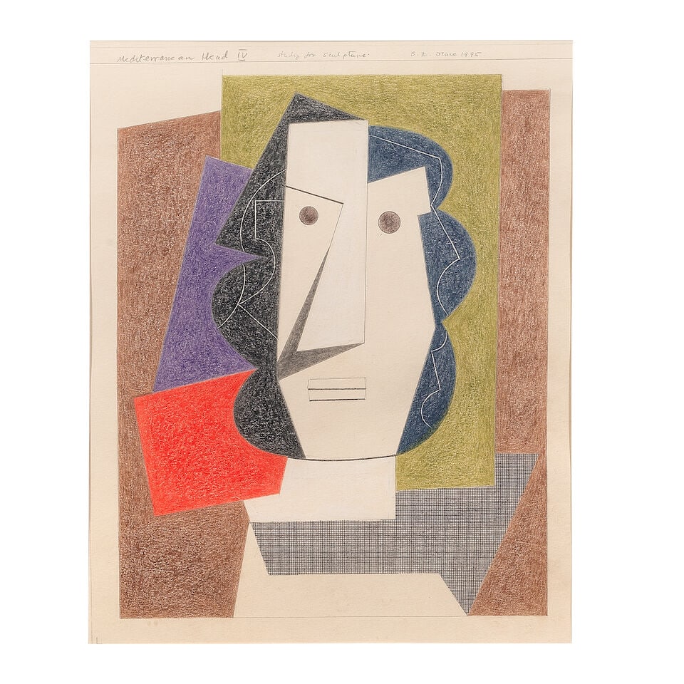 Bryan Ingham (British, 1936-1997) Mediterranean Head IV: Bryan Ingham (British, 1936-1997) Mediterranean Head IV signed with initials, titled, dated, numbered and inscribed 'Mediterranean Head IV Study for Sculpture. B.I. June 1995.' (upper