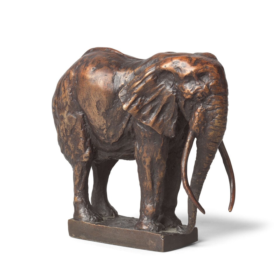 Mark Coreth (British, born 1958) Maquette for Mzee 9.5cm (3 3/4in) high: Mark Coreth (British, born 1958) Maquette for Mzee signed and numbered 'M.Coreth/5/9' (to base) bronze with a dark brown patina 9.5cm (3 3/4in) high Footnotes: We are grateful to the studio of the Art