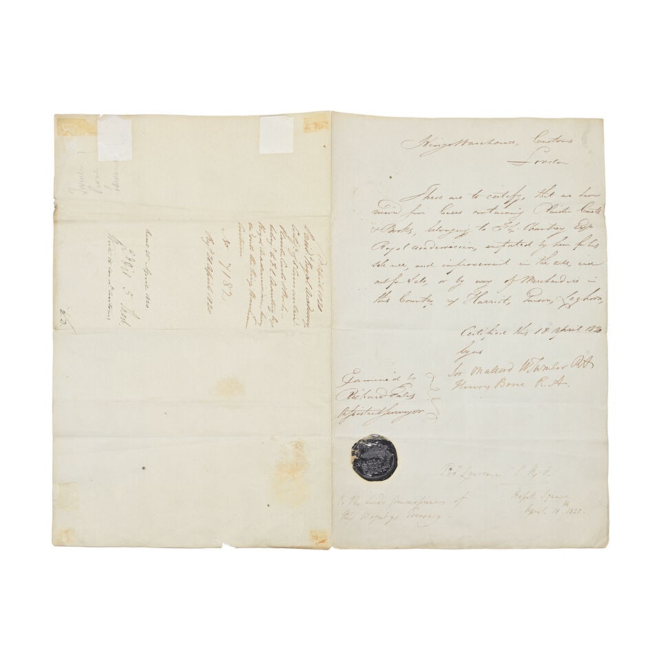 ART - TURNER, LAWRENCE AND THE ROYAL ACADEMY Document signed by Turner, Lawrence and Bone, Londo... (1 of 1)