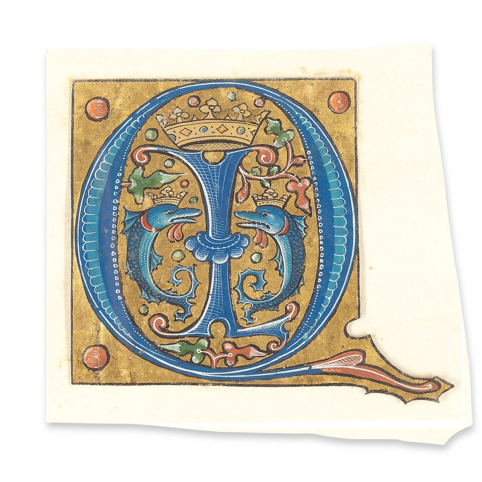 ILLUMINATED MANUSCRIPT A collection of seven large illuminated initials (Q, B, E, N, E, D, D) cu... (1 of 8)