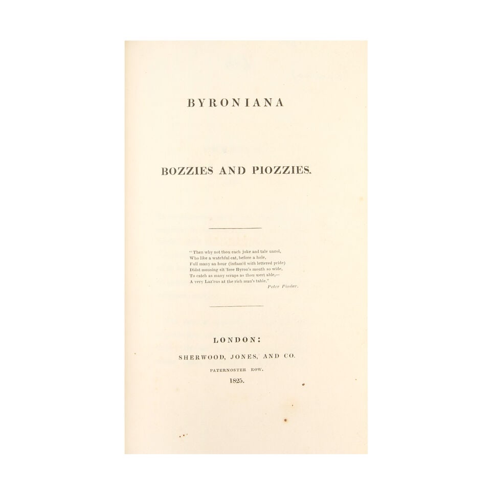 BYRONIANA. Bozzies and Piozzies, FIRST EDITION, Sherwood, Jones, & Co., 1825 (1 of 2)