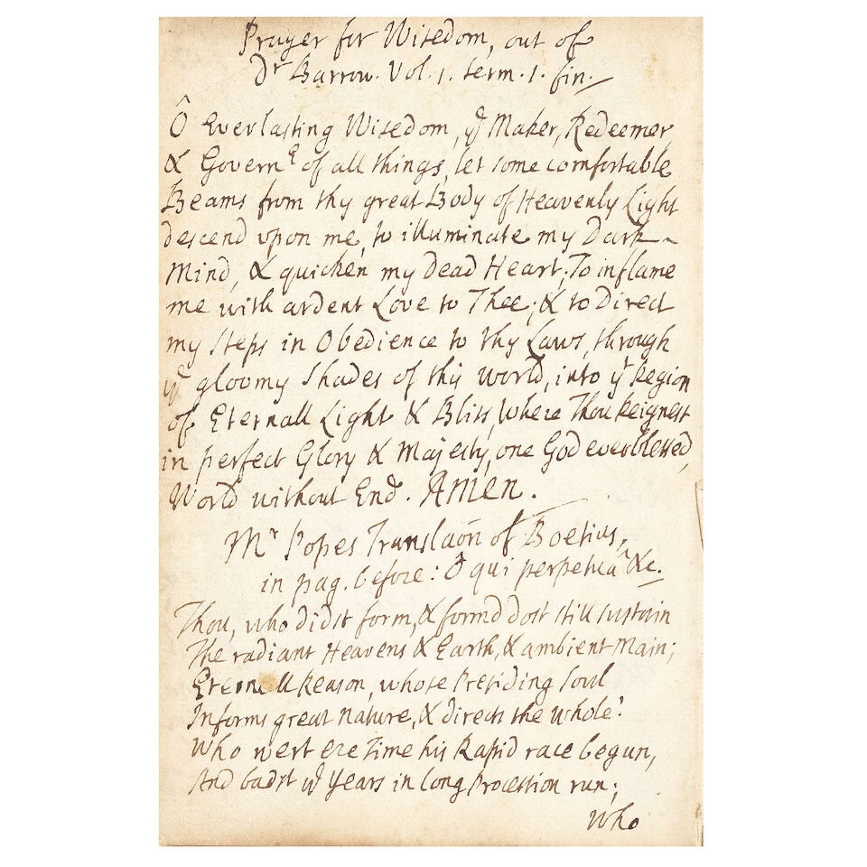 POPE (ALEXANDER) AND BOETHIUS Manuscript miscellany thought to be compiled by Sir William Trumb... (1 of 2)