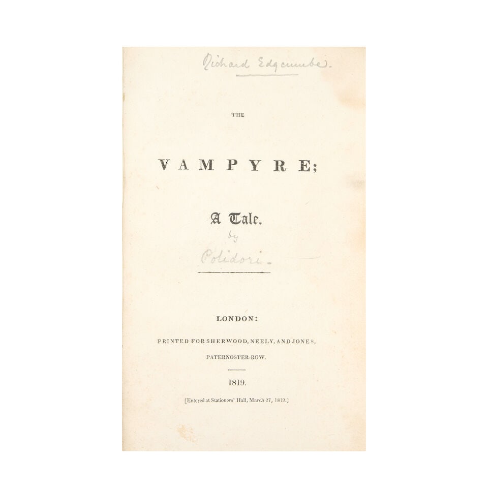 POLIDORI (JOHN WILLIAM) The Vampyre; A Tale, FIRST EDITION, Sherwood, Neeley and Jones, 1819 (1 of 2)