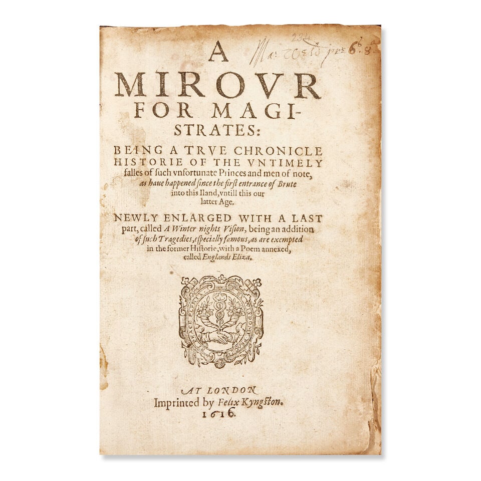 HIGGINS (JOHN) A Mirour for Magistrates, 4 parts in 1 vol., Felix Kyngston, 1610-09 (1 of 3)