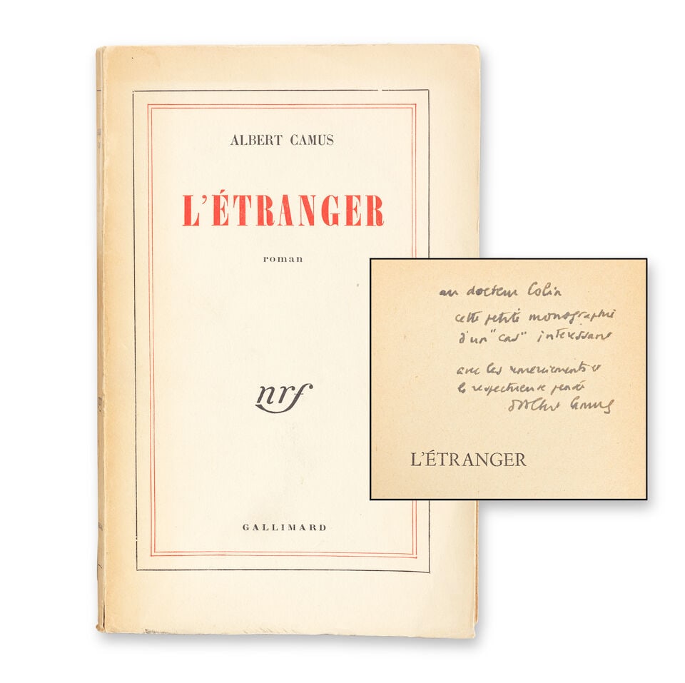 CAMUS (ALBERT) L'Étranger, AUTHOR'S PRESENTATION COPY, INSCRIBED 'au docteur Colin. Cette p... (1 of 1)