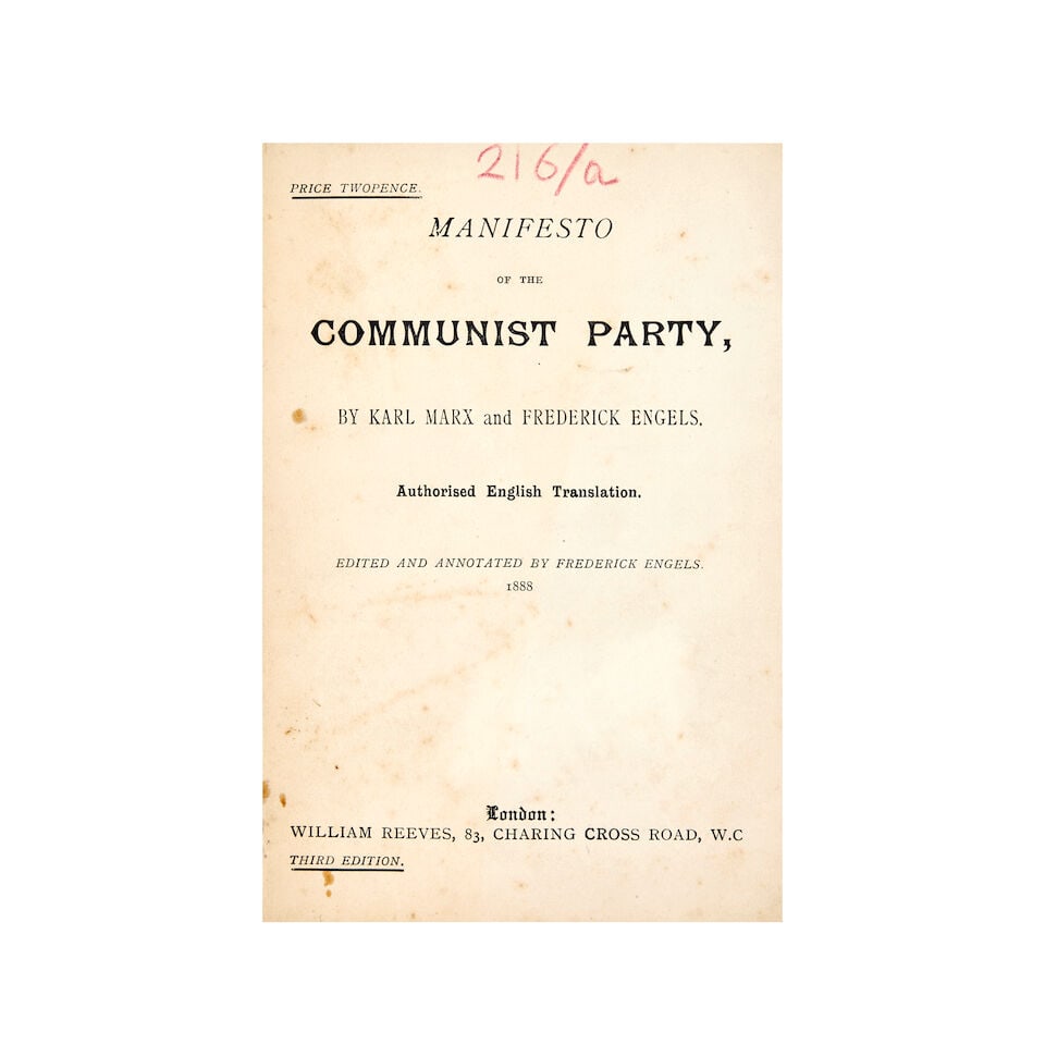 MARX (KARL) AND FRIEDRICH ENGELS Manifesto of the Communist Party, Authorised English Translatio... (1 of 3)