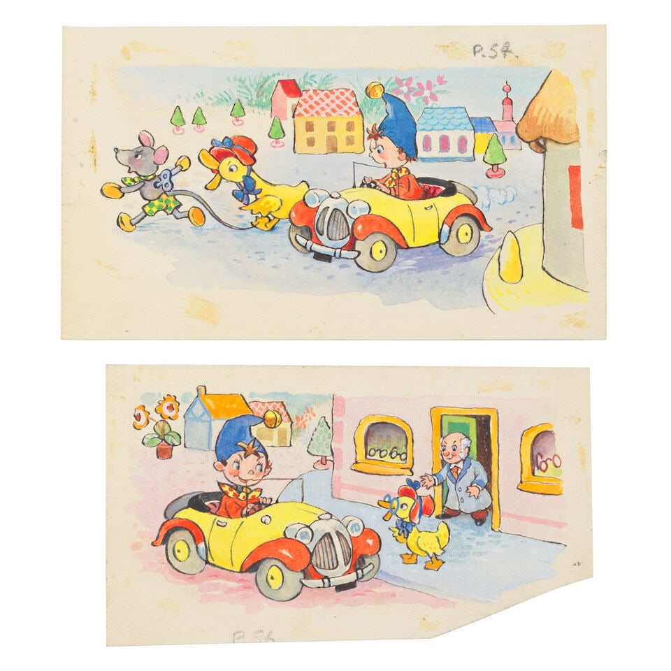NODDY - ARTWORK WIENK (PETER) AND ROBERT TYNDALL. A group of 18 original artworks for the fifth ...: NODDY - ARTWORK WIENK (PETER) AND ROBERT TYNDALL. A group of 18 original artworks for the fifth and sixth The New Big Noddy Book series by Enid Blyton, those (11) in the fifth book loose, those (7) i
