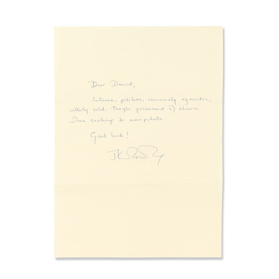 ROWLING (J.K.) Autograph letter signed ('J.K. Rowling') to David, [September 2001] (1 of 1)