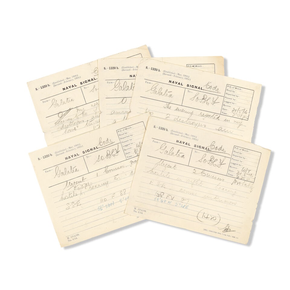 WORLD WAR I - BATTLE OF JUTLAND Series of five naval signals sent from HMS Galatea on 31 May 191... (1 of 1)
