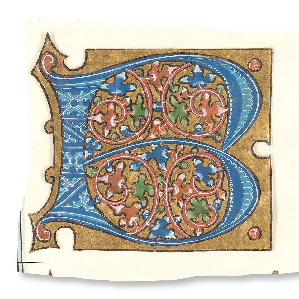 ILLUMINATED MANUSCRIPT A collection of seven large illuminated initials (Q, B, E, N, E, D, D) cu... - 7