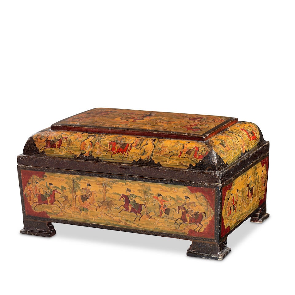 A large Qajar lacquer papier-mâché box depicting Fath 'Ali Shah and scenes from Yusuf ... - 2