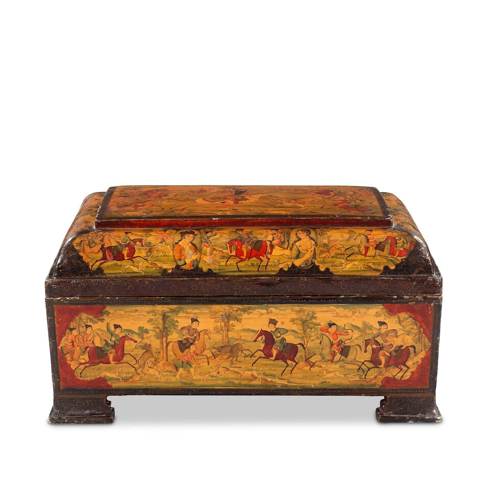 A large Qajar lacquer papier-mâché box depicting Fath 'Ali Shah and scenes from Yusuf ... - 3