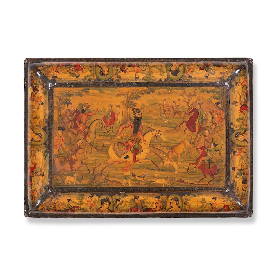 A large Qajar lacquer papier-mâché box depicting Fath 'Ali Shah and scenes from Yusuf ... - 5