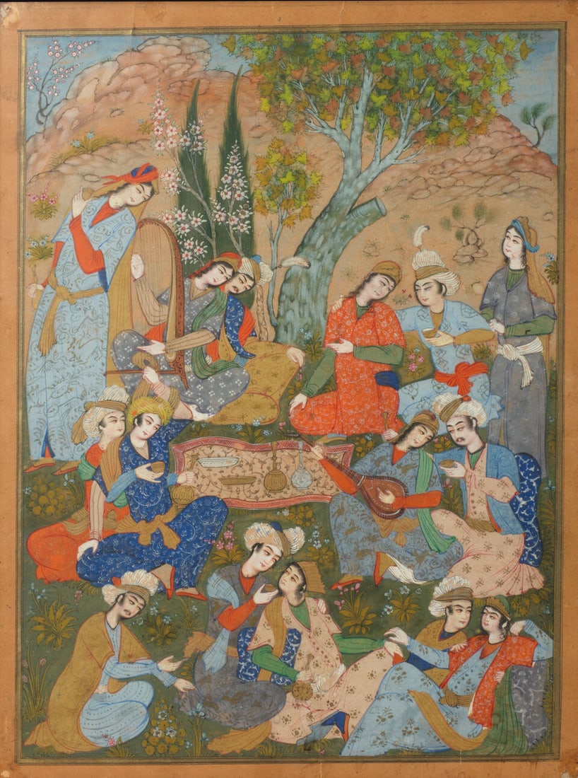 Youths and maidens picknicking in a landscape Iran, early 20th Century(3) (1 of 4)