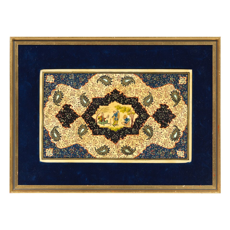 Safavid noblemen in a landscape, or perhaps a scene depicting Rustam with his horse, Rakhsh Iran... - 4