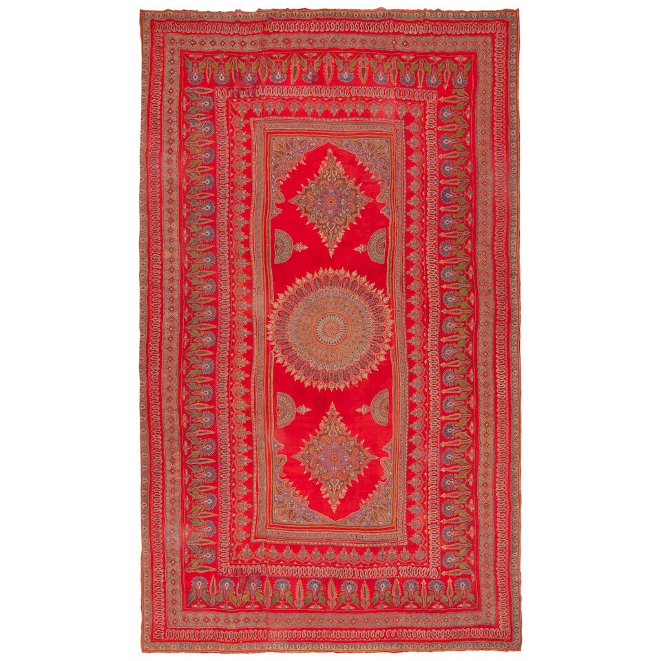 A large Qajar embroidered wool panel Kirman, Persia, 19th Century (1 of 5)