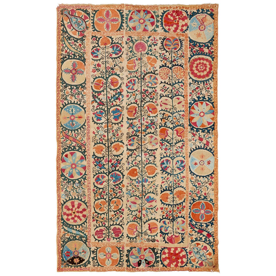 A Bokhara silk embroidered linen panel (susani) Uzbekistan, late 19th Century (1 of 4)