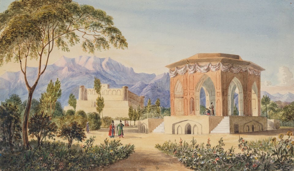 The gazebo and gardens of the palace of Qasr-e-Qajar, near Teheran European School, perhaps work... - 2