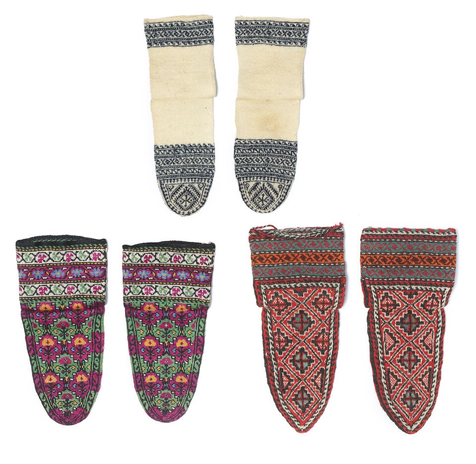 Three pairs of Qajar socks Persia, 19th Century(6) (1 of 2)