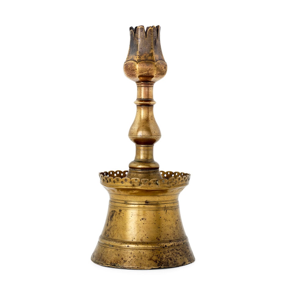 An Ottoman brass tulip candlestick Turkey, 17th Century (1 of 2)