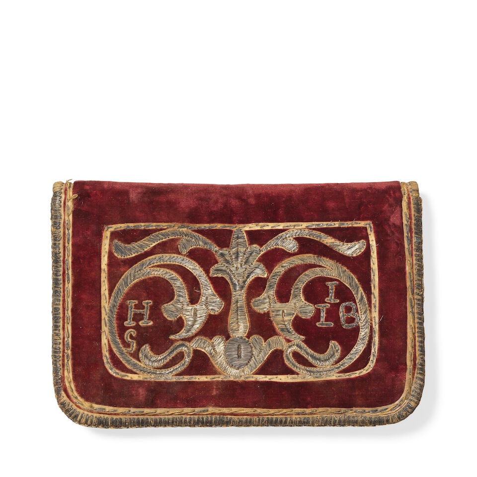 A metal-thread embroidered velvet-mounted leather wallet Ottoman Turkey or Caucasus, 17th Century - 2