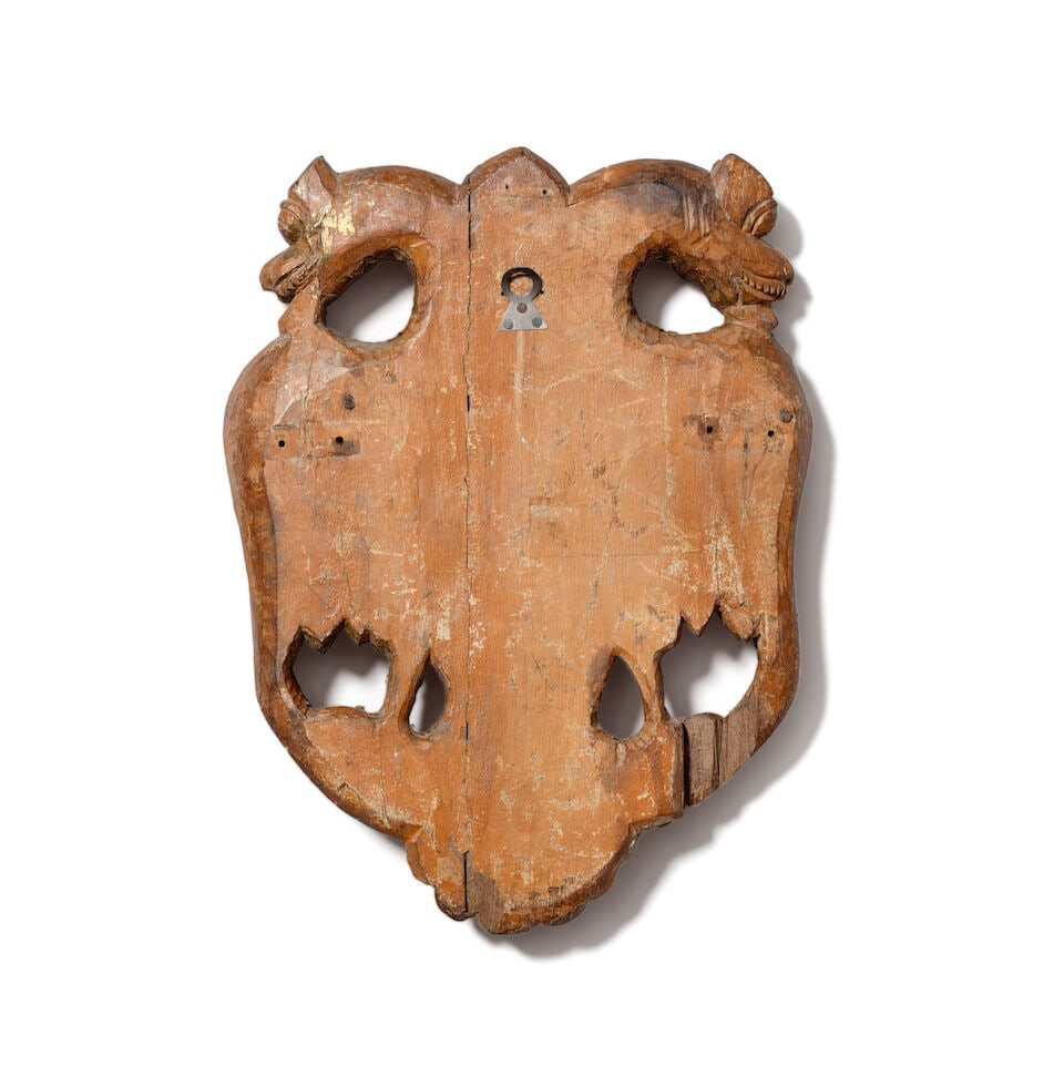 A carved gilt-wood coat of arms depicting Gandabherunda South India, probably Mysore, 18th Century - 2
