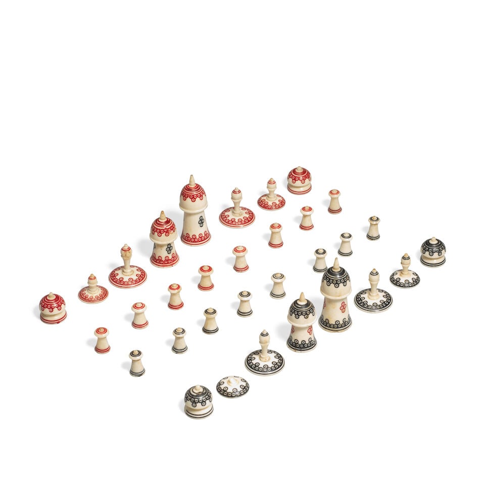 A bone 'Muslim' pattern chess set India, 19th Century(32) (1 of 1)