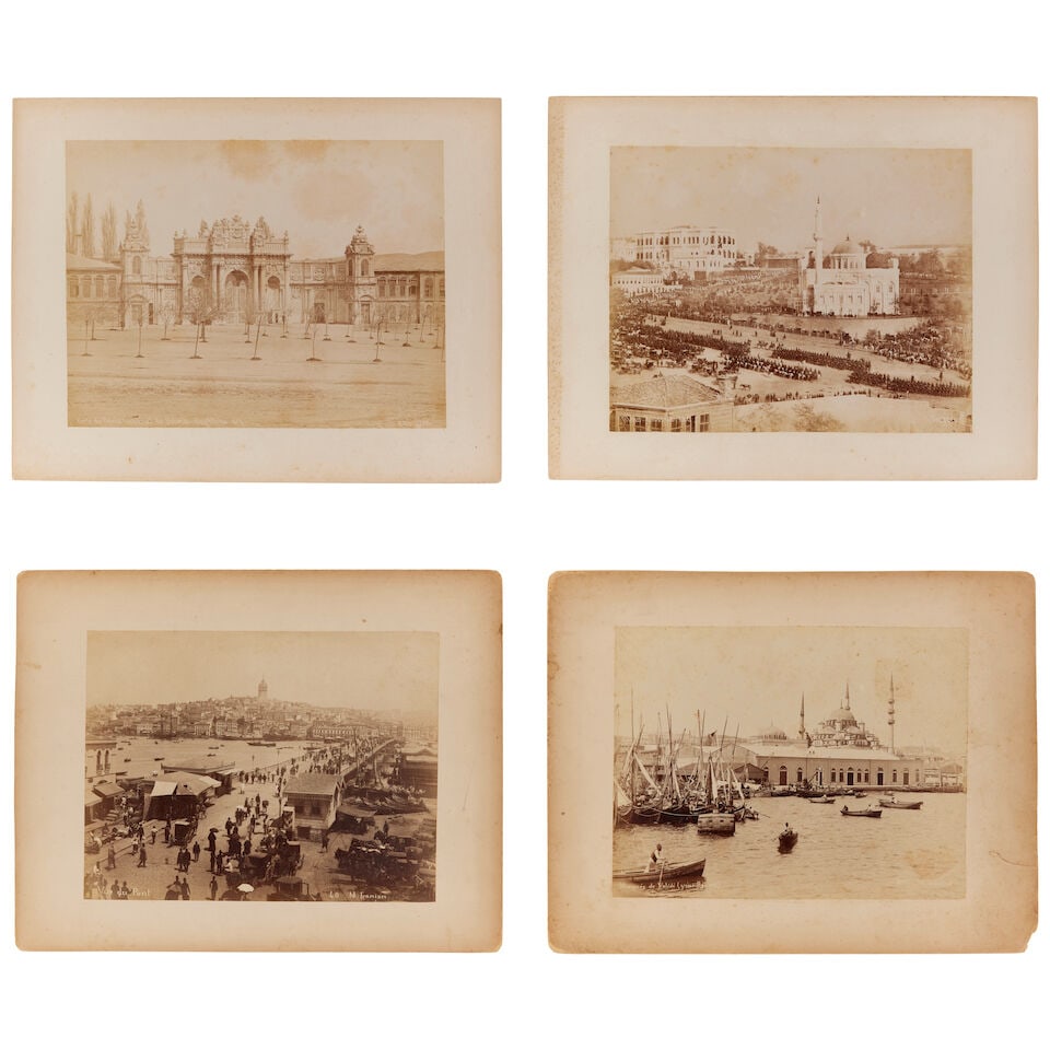 Four photographic views of Istanbul, two by Guillaume Berggren Istanbul, late 19th Century(4): Four photographic views of Istanbul, two by Guillaume Berggren Istanbul, late 19th Century albumen prints, laid down on card album pages, with titles, numbers and photographer's names in the plate pho