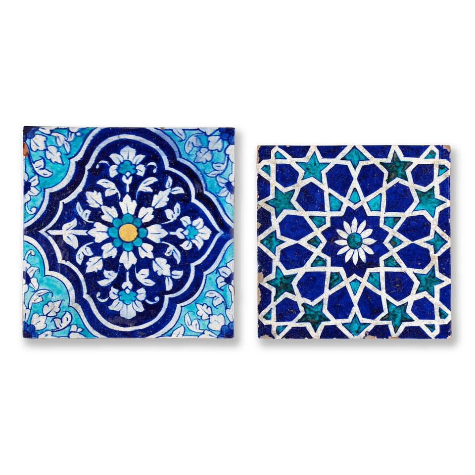 Two Multan underglaze-painted pottery tiles North India, 20th Century(2) (1 of 2)