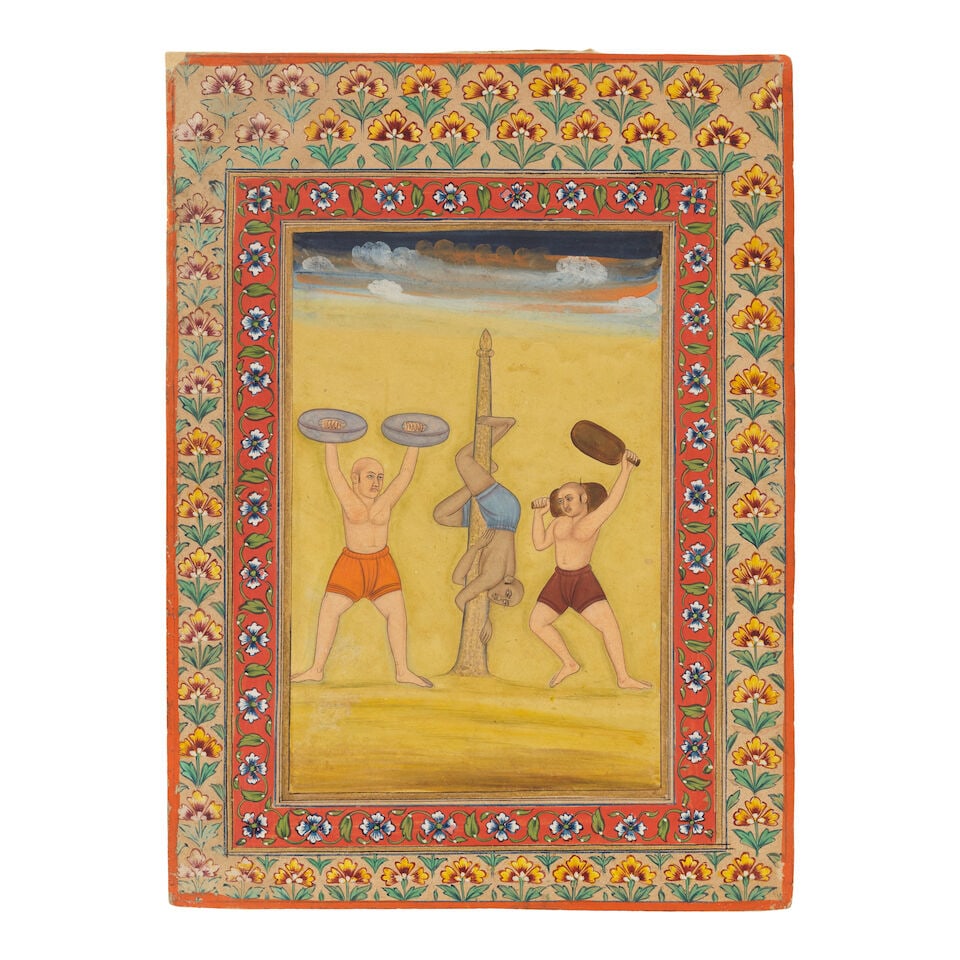 Deshakhaya ragini: acrobats training with weights Provincial Mughal, late 18th Century (1 of 2)