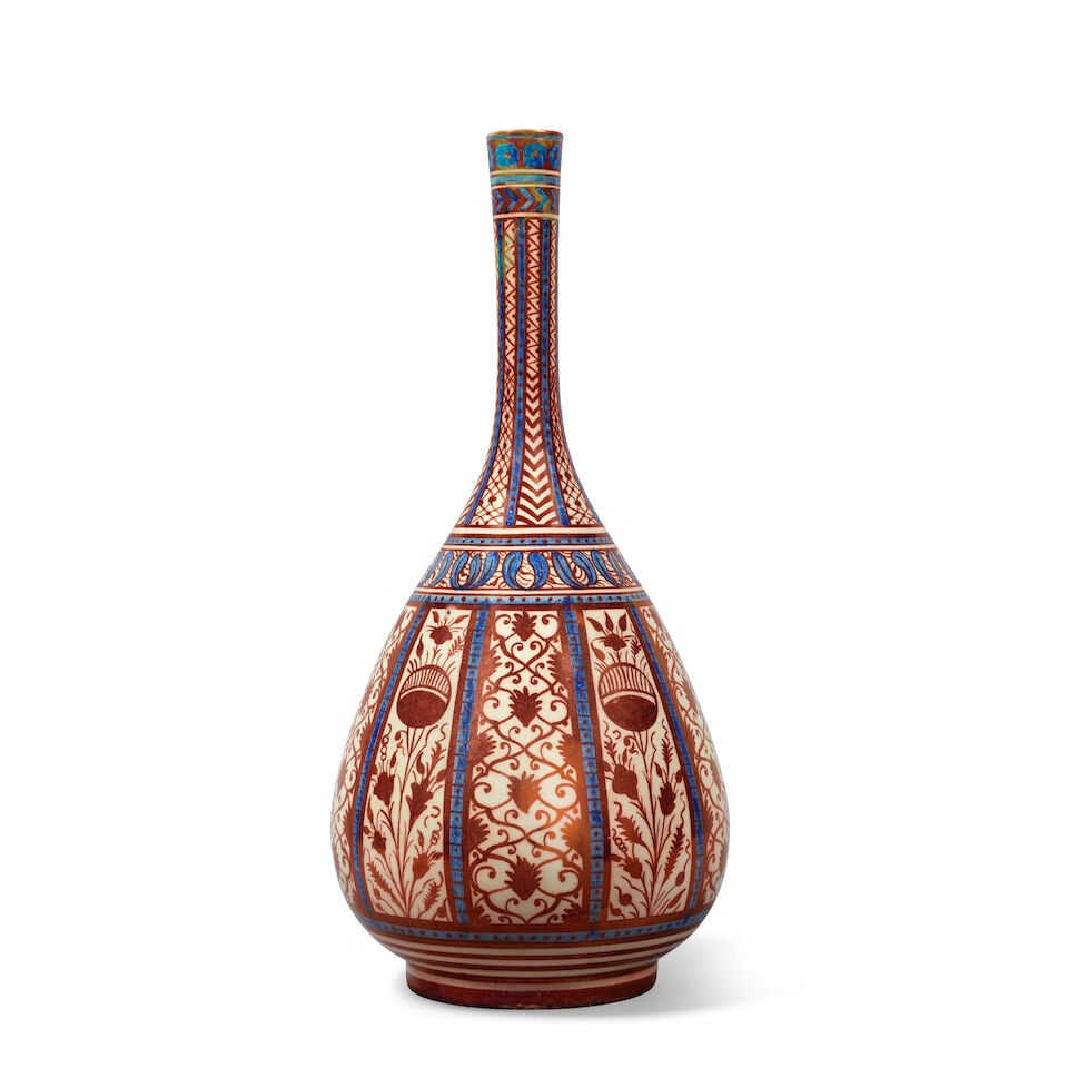 A Cantagalli Safavid style lustre pottery water bottle (surahi) Italy, 19th Century (1 of 3)