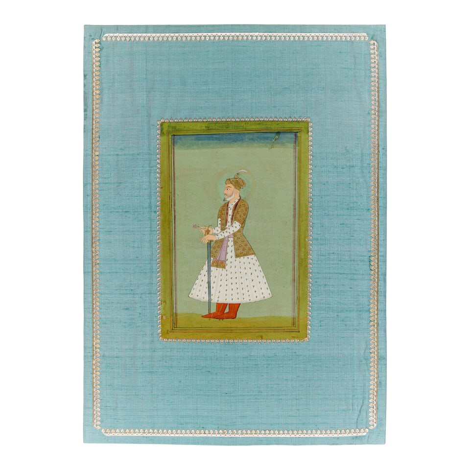 A Mughal Emperor, probably Shah Jahan, standing, holding a sword and a flower Rajasthan, 19th Ce... (1 of 1)