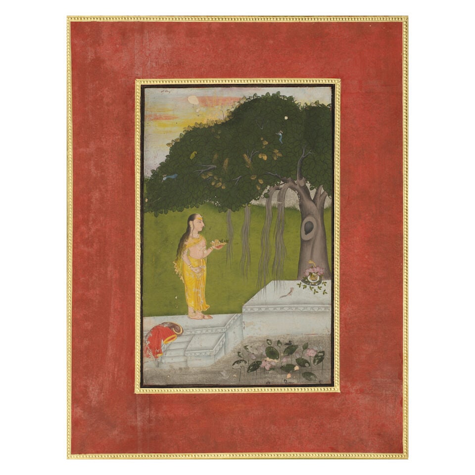 A maiden at a lingam shrine beneath an overhanging tree Bundi, circa 1760-80 (1 of 1)