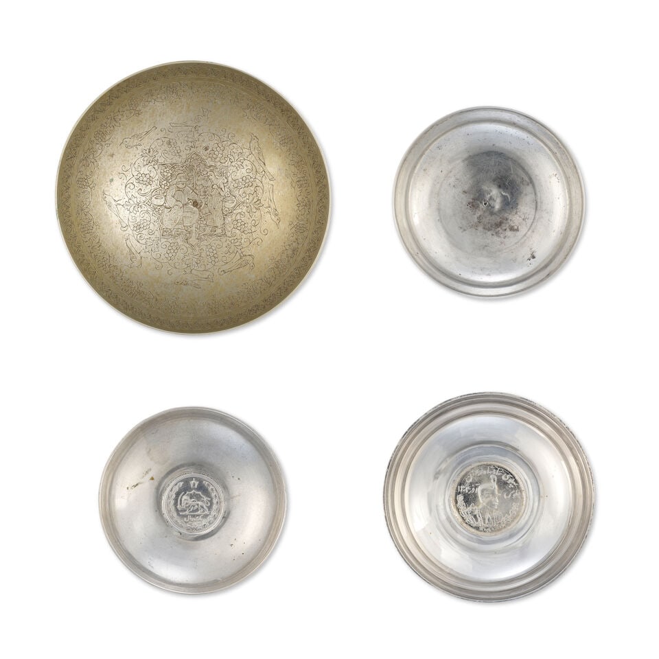 Two bowls incorporating Pahlavi silver coins Persia, 20th Century (4) (1 of 2)