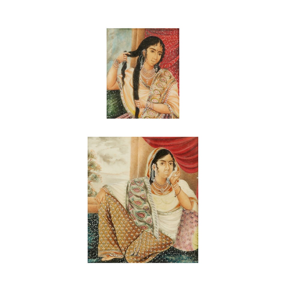 Two paintings on ivory depicting courtesans at balcony windows Patna, circa 1840-50(2) - 2