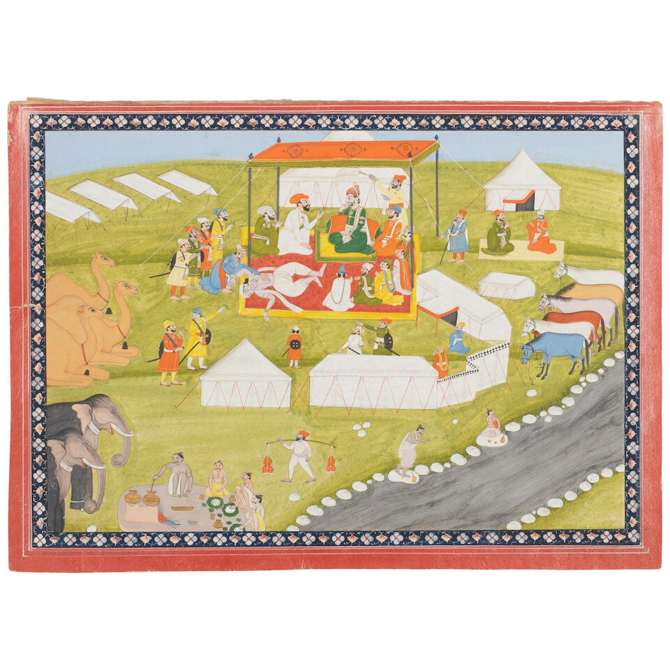 A fakir fainting at the encampment of a prince, probably a scene from a romance Pahari, probably... (1 of 1)