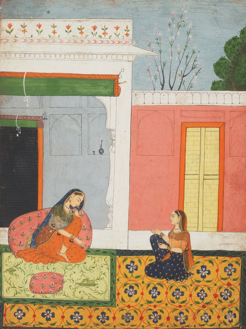 A neglected maiden consoled by a confidante Pahari, perhaps Guler, mid/second half of the 19th C... - 2