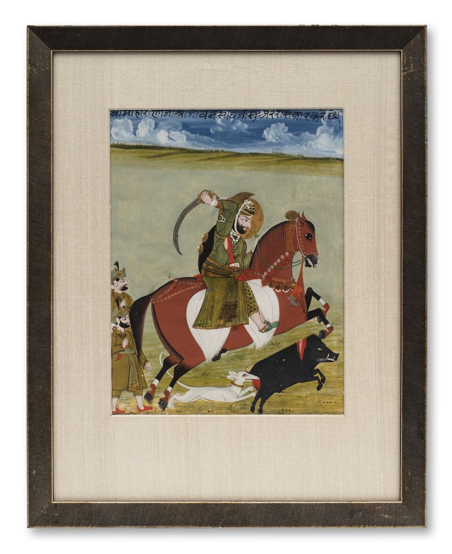 Maharana Sarup Singh (reg. 1842-61) hunting boar on horseback Udaipur, circa 1850-60 - 2