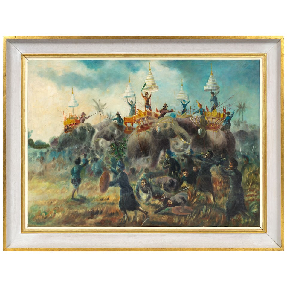 A battle scene, with elephants and infantry in combat, depicting an engagement in the wars of th... (1 of 2)