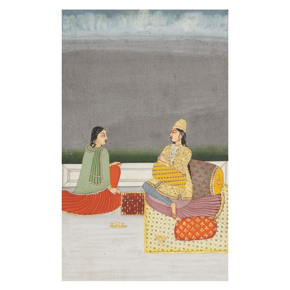 Two maidens playing chess on a palace terrace Jaipur, mid-19th Century (1 of 1)