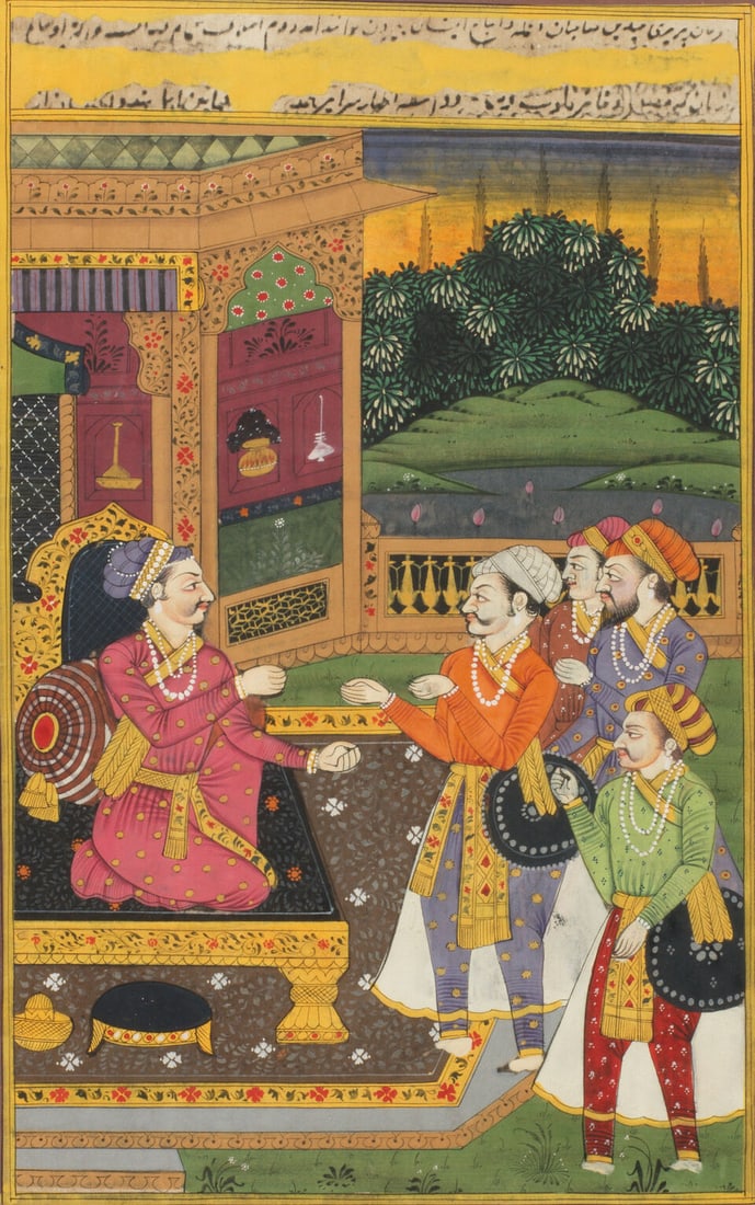 Seven modern paintings in Mughal style, depicting Akbar II in durbar, hunting scenes, and aristo... - 5