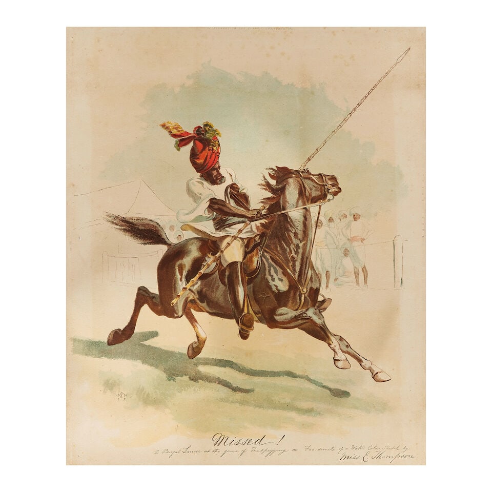 Missed! A Bengal Lancer at the game of tent-pegging, facsimile after the original by Elizabeth S... (1 of 3)
