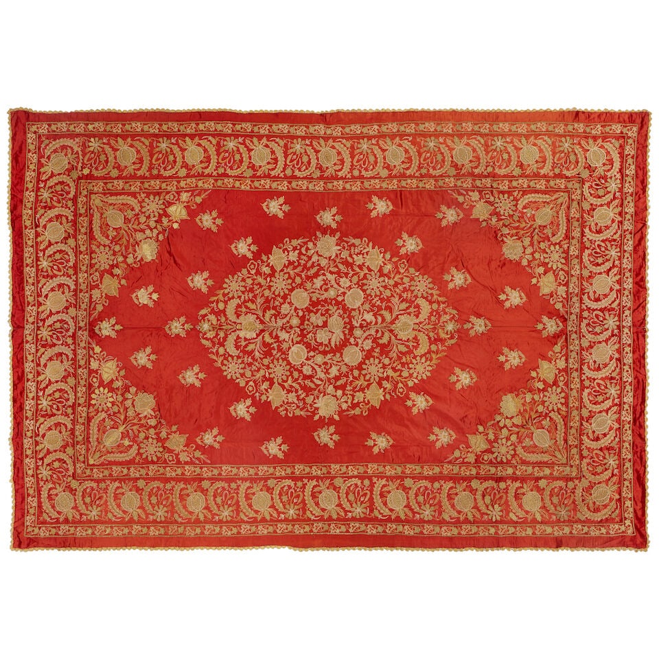 An Ottoman silk and metal-thread embroidered coverlet Turkey, 19th Century (1 of 5)