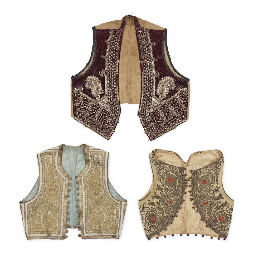 Three Ottoman metal-thread embroidered velvet children's waistcoats Turkey, 19th Century (3) (1 of 5)