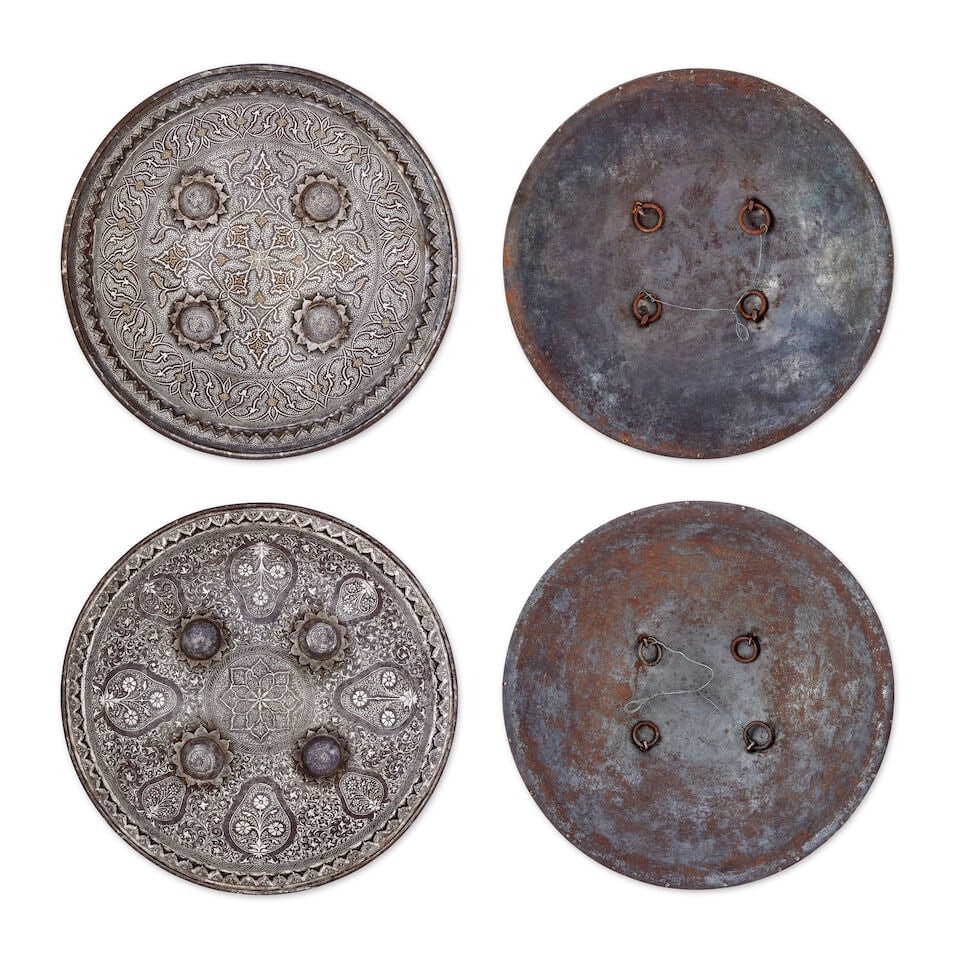 Two Sialkhot gold- and silver-koftgari steel shields (dhal) North India, 19th Century (2) (1 of 5)
