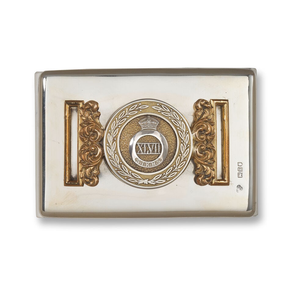 A silver-gilt waistbelt clasp of the 47th Sikhs mounted as an ink blotter India and London, the ... (1 of 4)