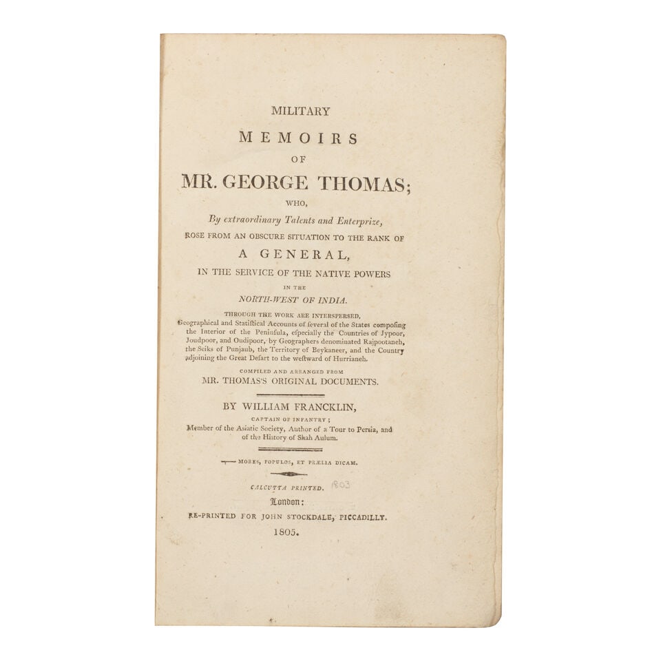 William Francklin, Military Memoirs of Mr George Thomas Reprinted in London, John Stockdale, 1805 (1 of 2)