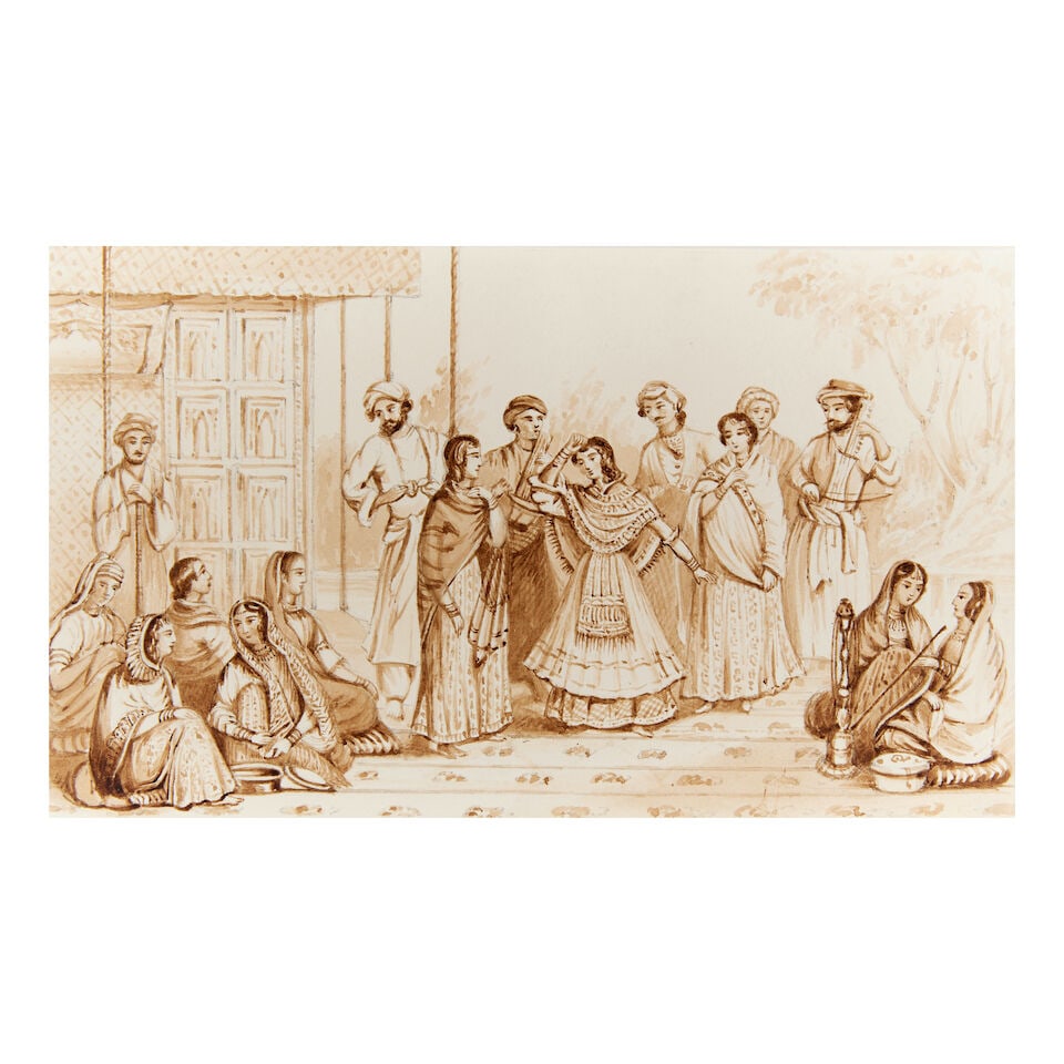 A watercolour sketch for one of the lithograph illustrations, Dancing Girls, in W. G. Osborne's ... (1 of 1)